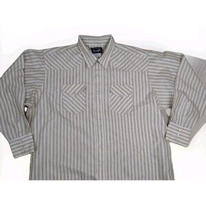 Vintage Men’s Wrangler Brush-popper Shirt XL tan White Striped